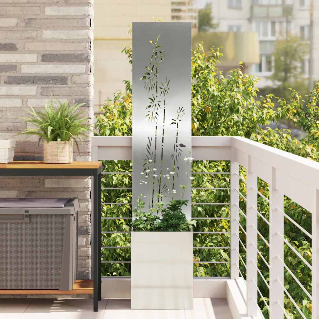 Blumentopf mit dekorativem Paneel Silber 32 x 140 cm
