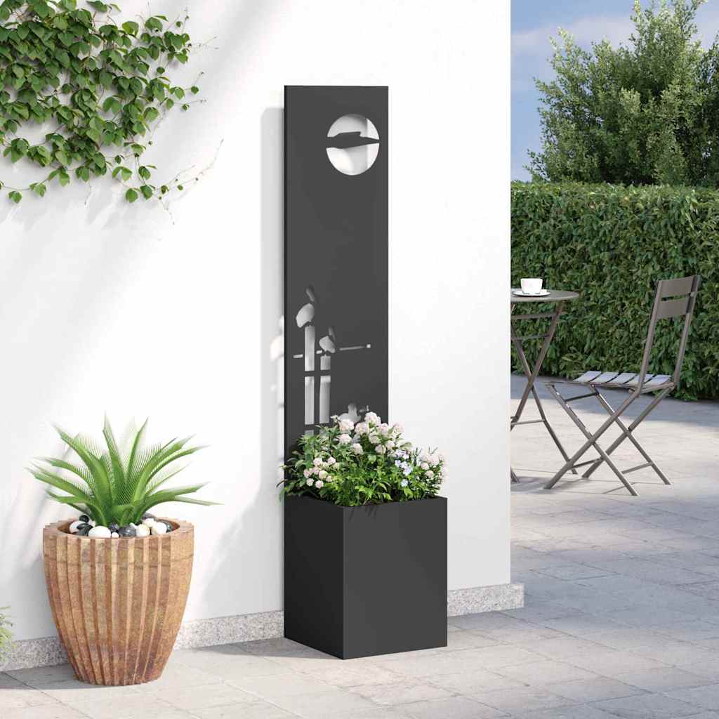 Blumentopf mit dekorativem Paneel Schwarz 32 x 140 cm