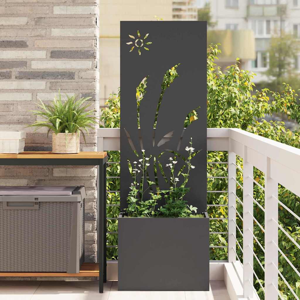 Blumentopf mit dekorativem Paneel Schwarz 50 x 140 cm