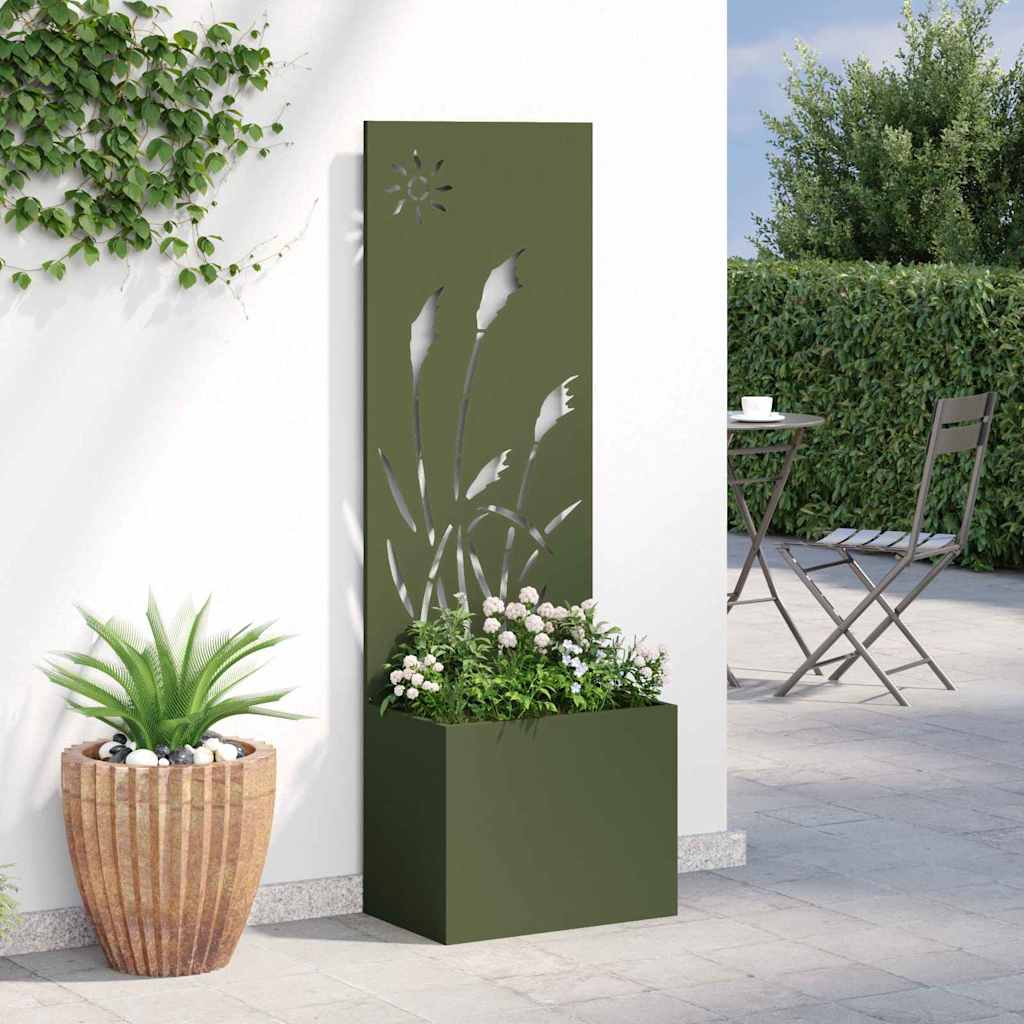 Blumentopf mit dekorativem Paneel Olivgrün 50 x 140 cm