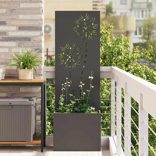 Blumentopf mit dekorativem Paneel Schwarz 50 x 140 cm