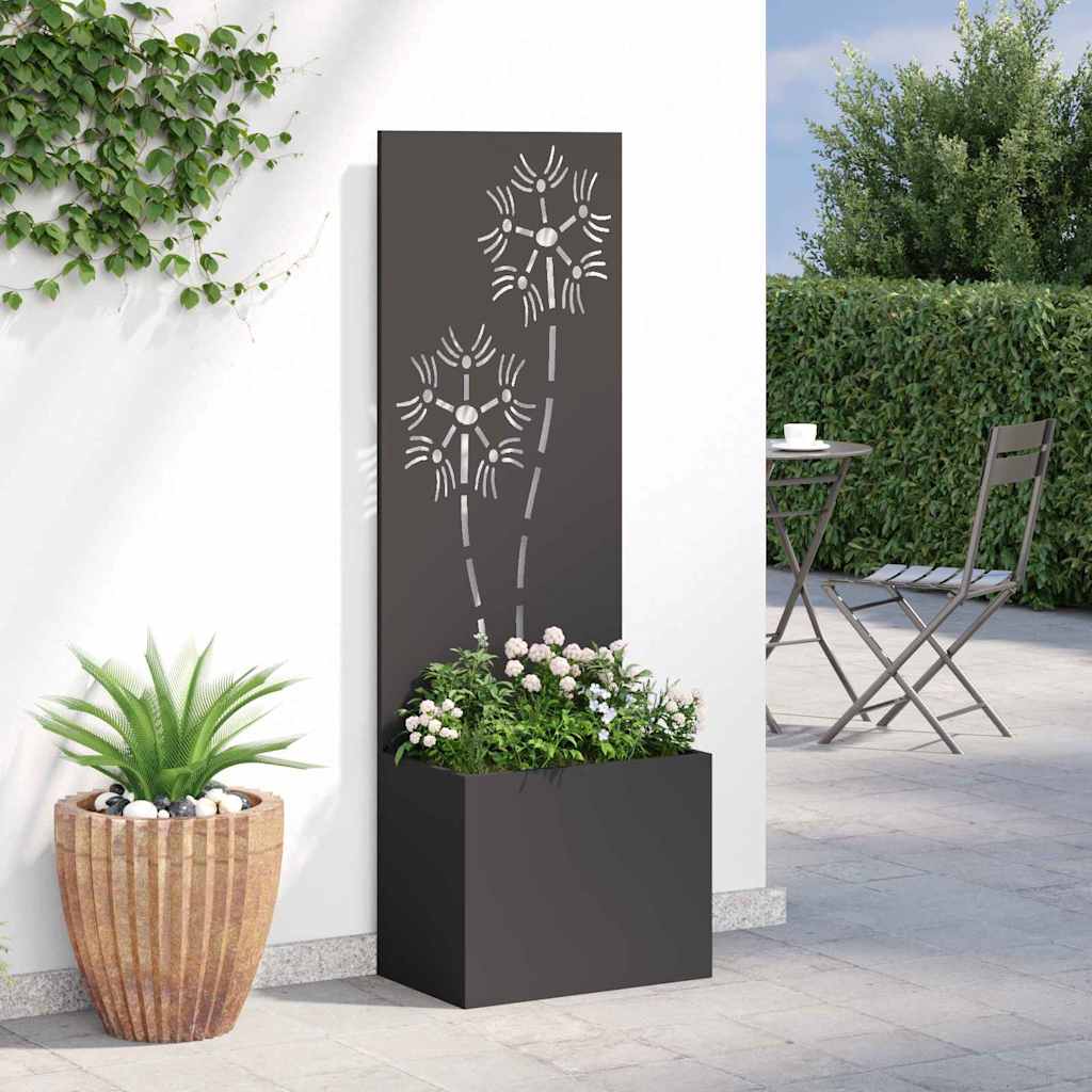 Blumentopf mit dekorativem Paneel Schwarz 50 x 140 cm