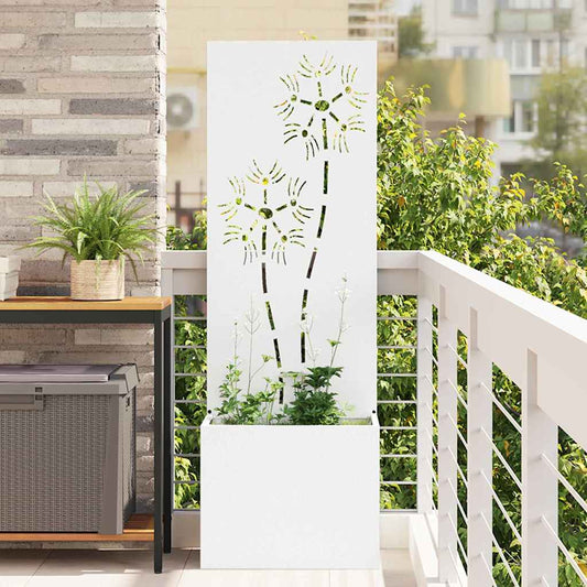 Blumentopf mit dekorativem Paneel Weiß 50 x 140 cm