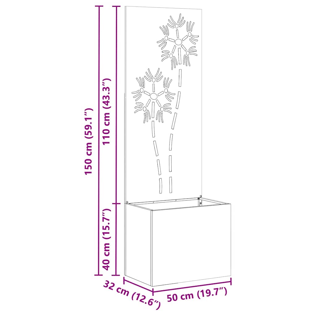 Blumentopf mit dekorativem Paneel Anthrazit 50 x 140 cm