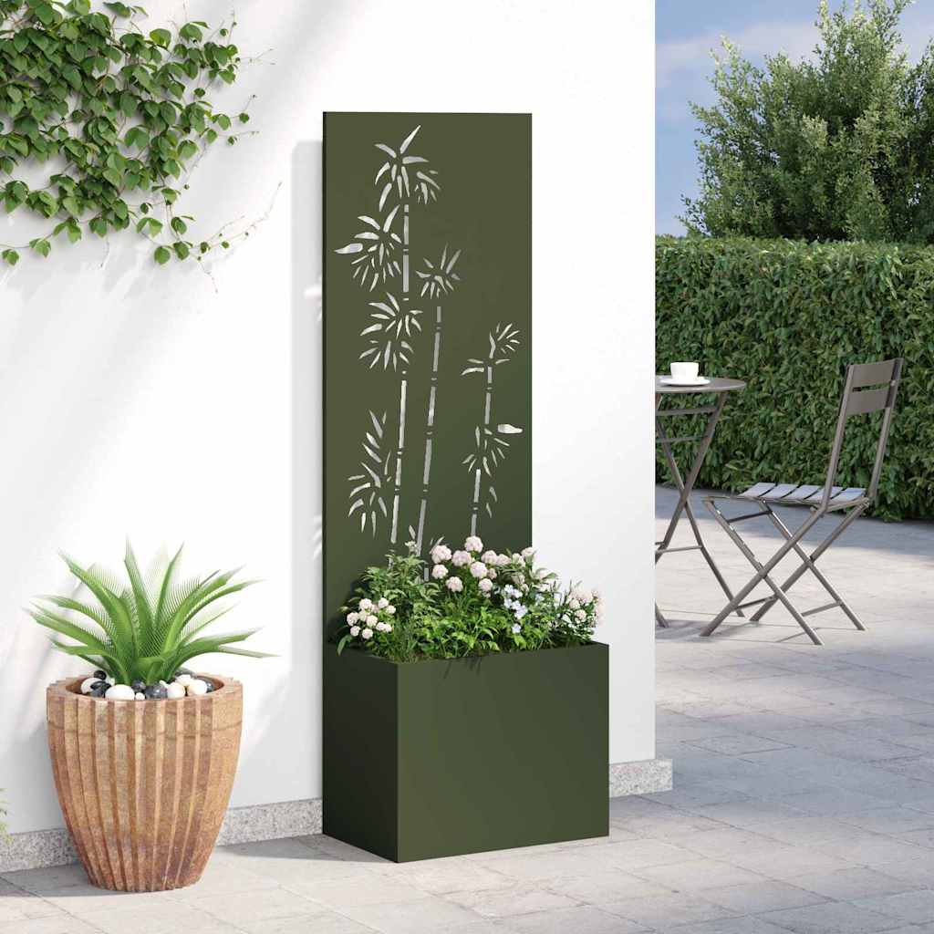 Blumentopf mit dekorativem Paneel Olivgrün 50 x 140 cm