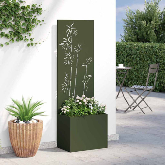 Blumentopf mit dekorativem Paneel Olivgrün 50 x 140 cm