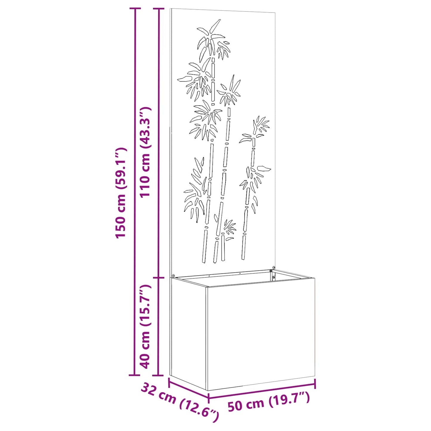 Blumentopf mit dekorativem Paneel Olivgrün 50 x 140 cm