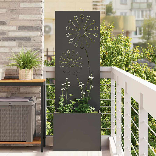 Blumentopf mit dekorativem Paneel Schwarz 50 x 140 cm