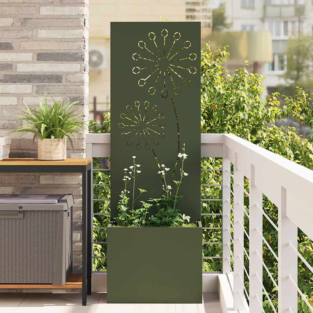 Blumentopf mit dekorativem Paneel Olivgrün 50 x 140 cm