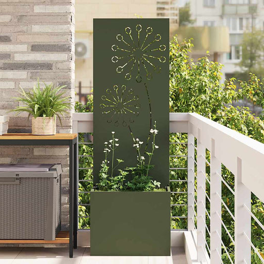 Blumentopf mit dekorativem Paneel Olivgrün 50 x 140 cm