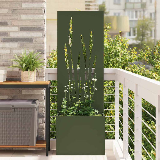 Blumentopf mit dekorativem Paneel Olivgrün 50 x 140 cm