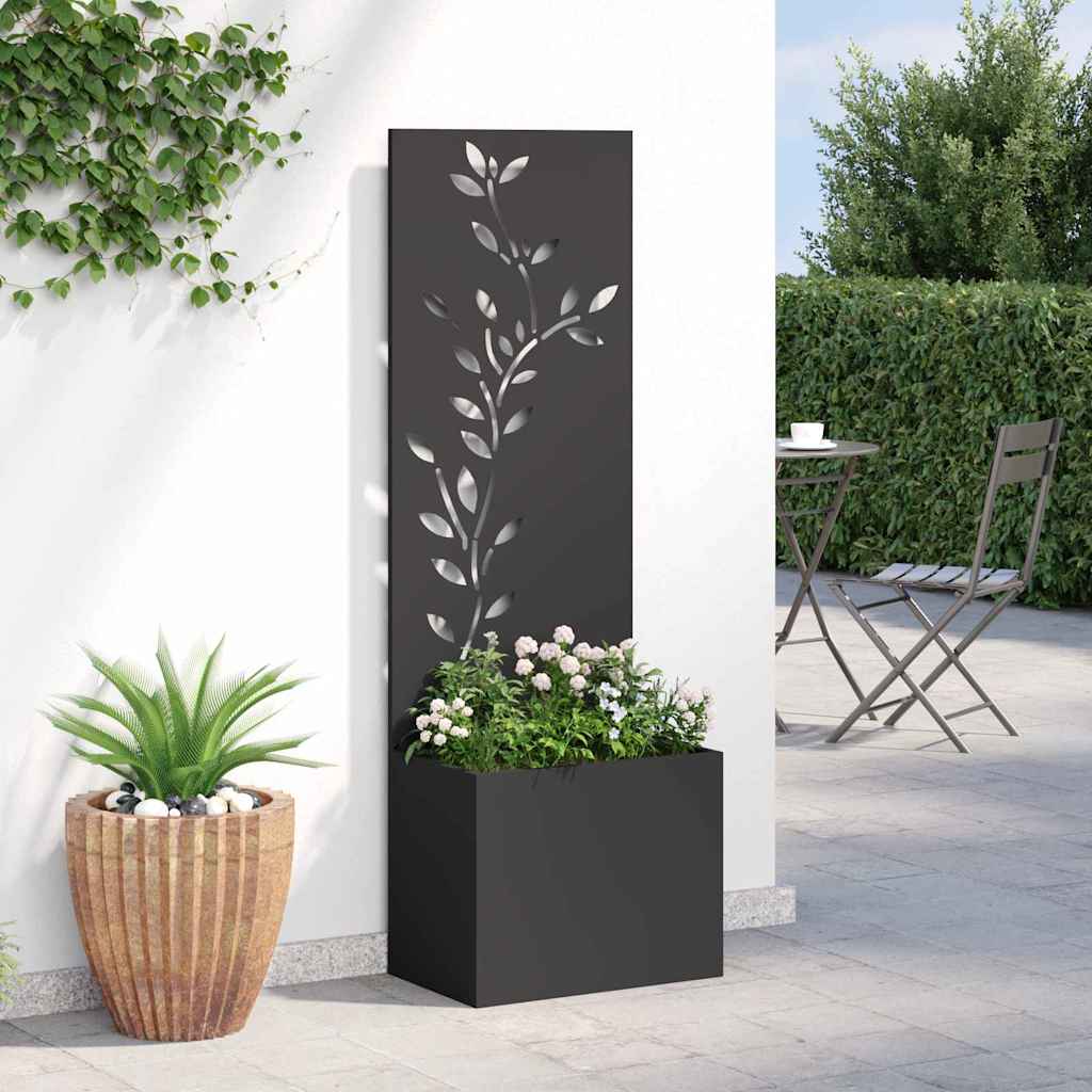 Blumentopf mit dekorativem Paneel Schwarz 50 x 140 cm