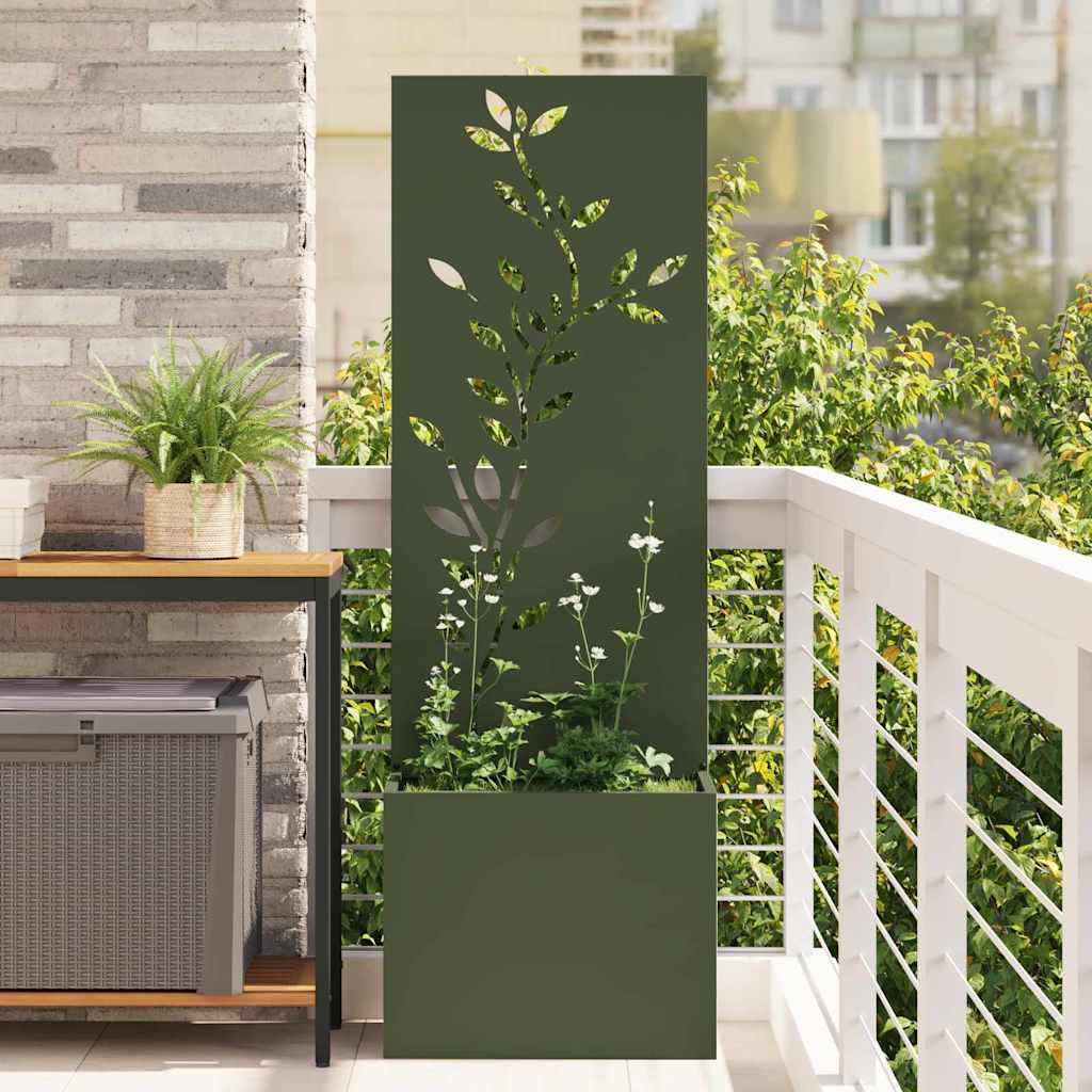 Blumentopf mit dekorativem Paneel Olivgrün 50 x 140 cm