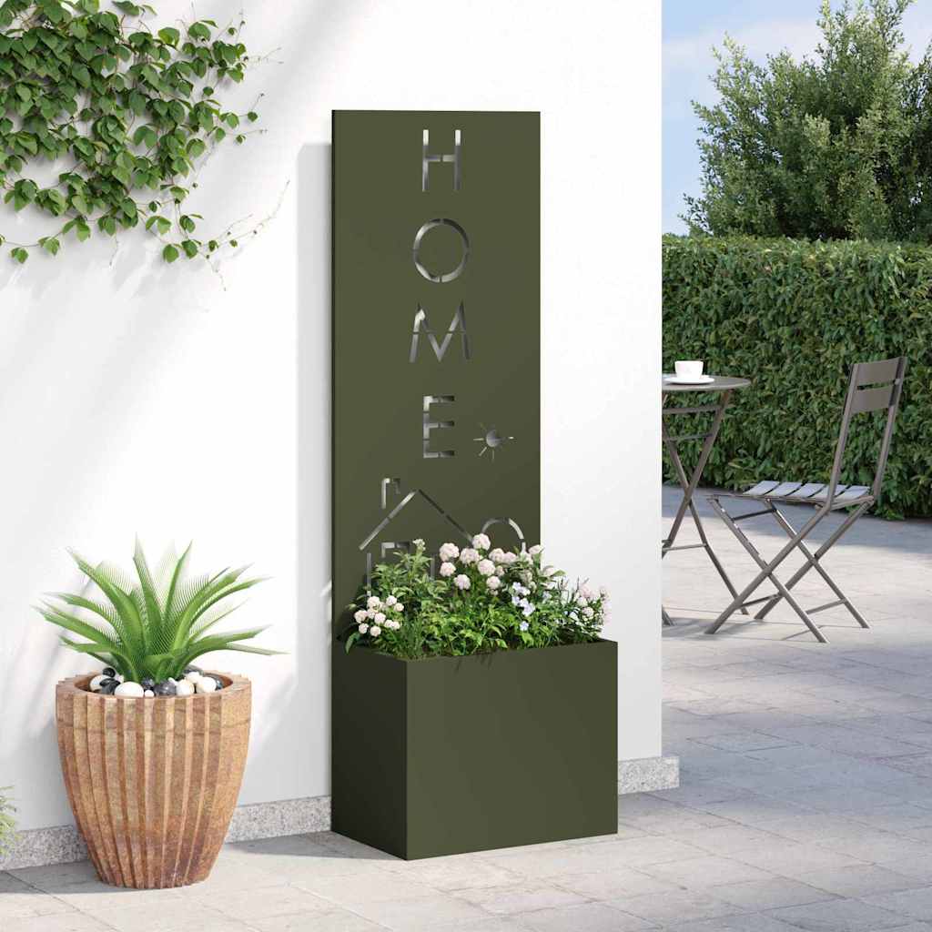 Blumentopf mit dekorativem Paneel Olivgrün 50 x 140 cm