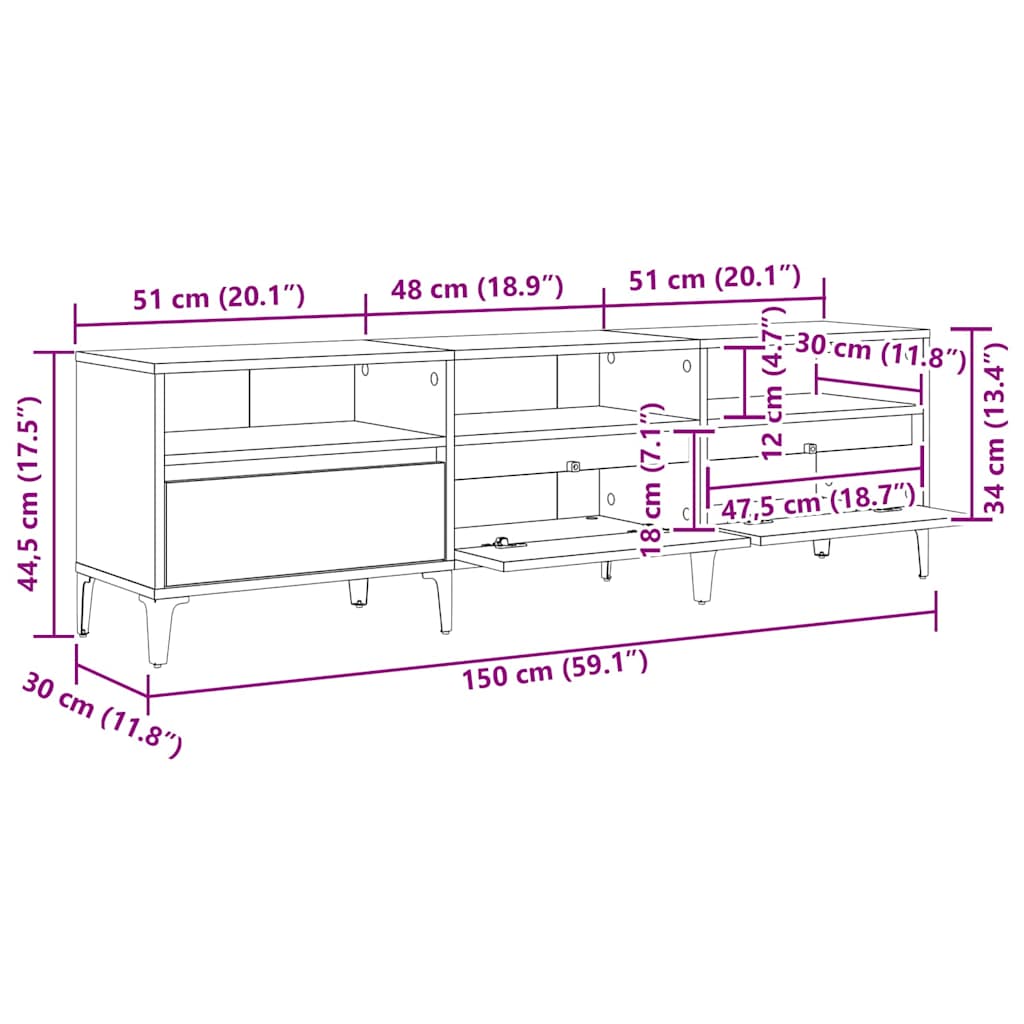 TV-Schränk Altholz 150 x 30 x 44.5 cm Holzwerkstoff