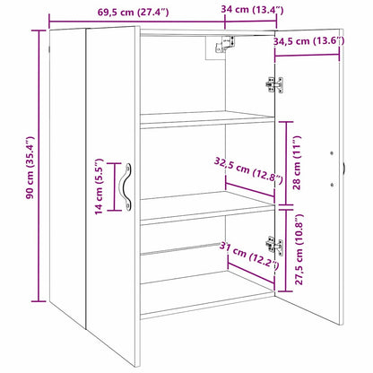 Wandschrank Wandmontiert Braun 69.5 x 34 x 90 cm Holzwerkstoff