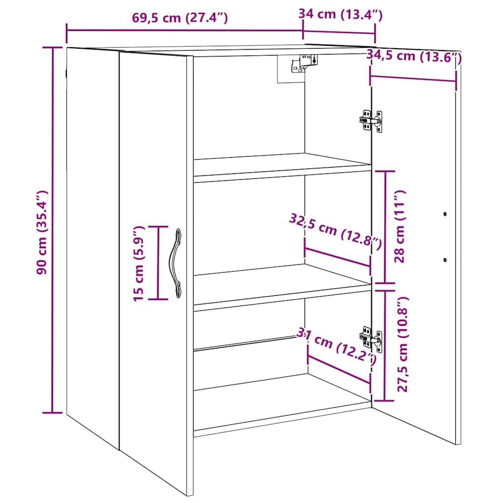Wandschrank Altholz 69.5 x 34 x 90 cm Holzwerkstoff