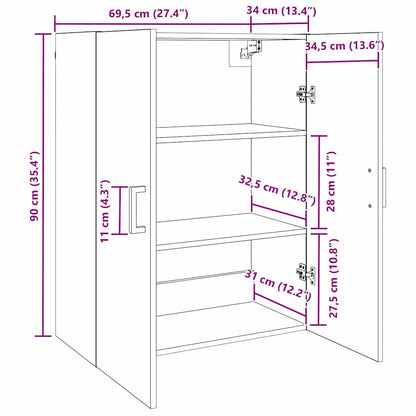 Wandschrank Wandmontiert Braun 69.5 x 34 x 90 cm Holzwerkstoff