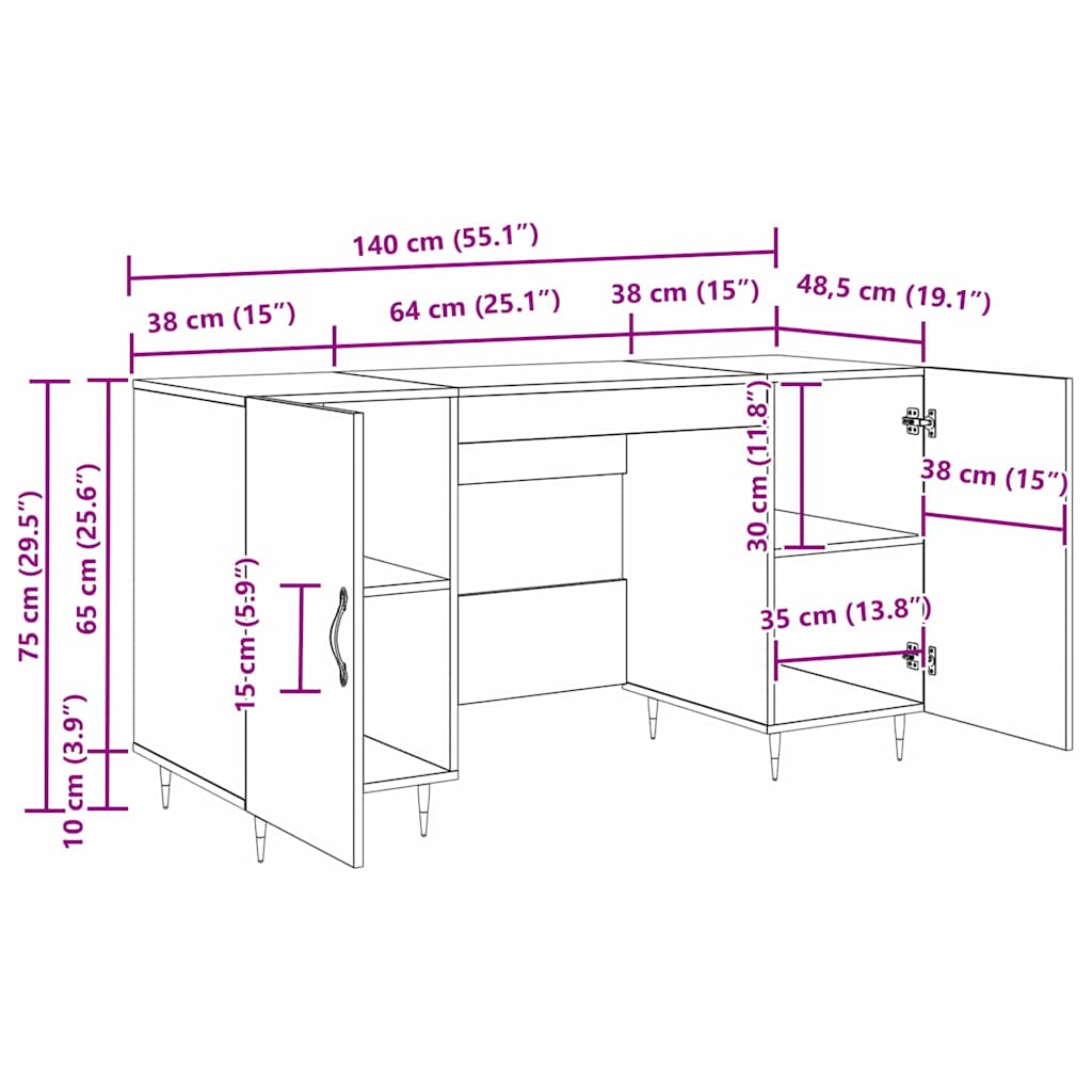 Schreibtisch Schwarze Eiche 140 x 50 x 75 cm Holzwerkstoff