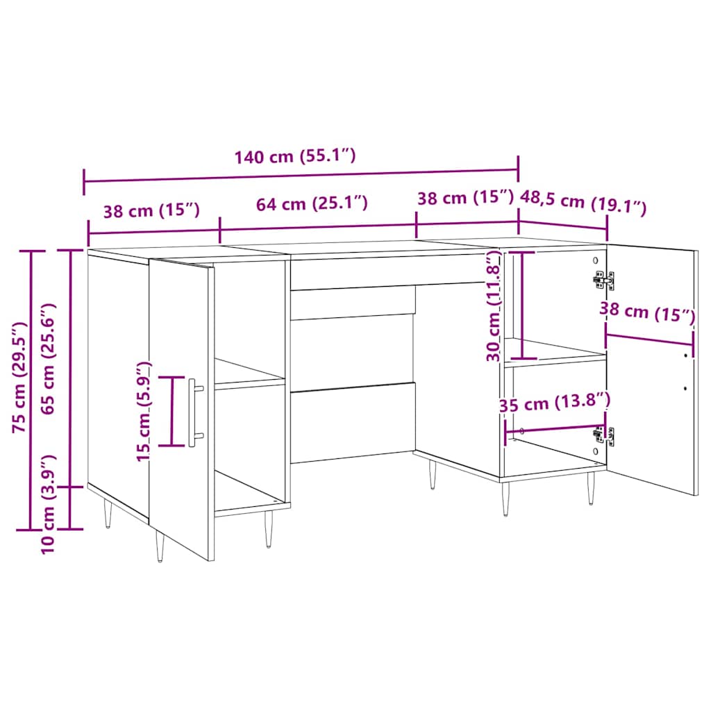 Schreibtisch Schwarze Eiche 140 x 50 x 75 cm Holzwerkstoff