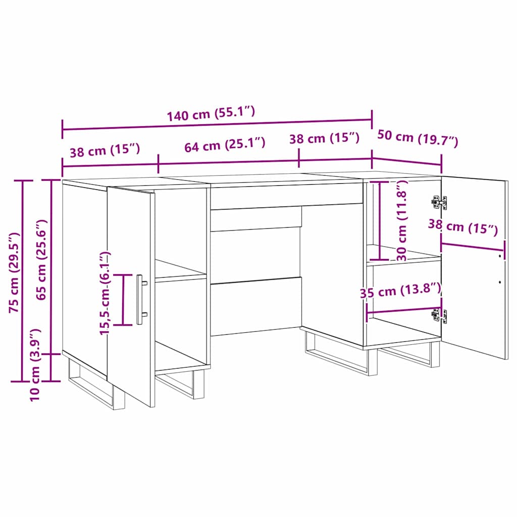 Schreibtisch mit Regal Altholz 140 x 50 x 75 cm Holzwerkstoff