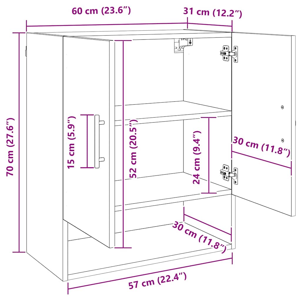 Wandschrank Schwarze Eiche 60 x 31 x 70 cm Holzwerkstoff