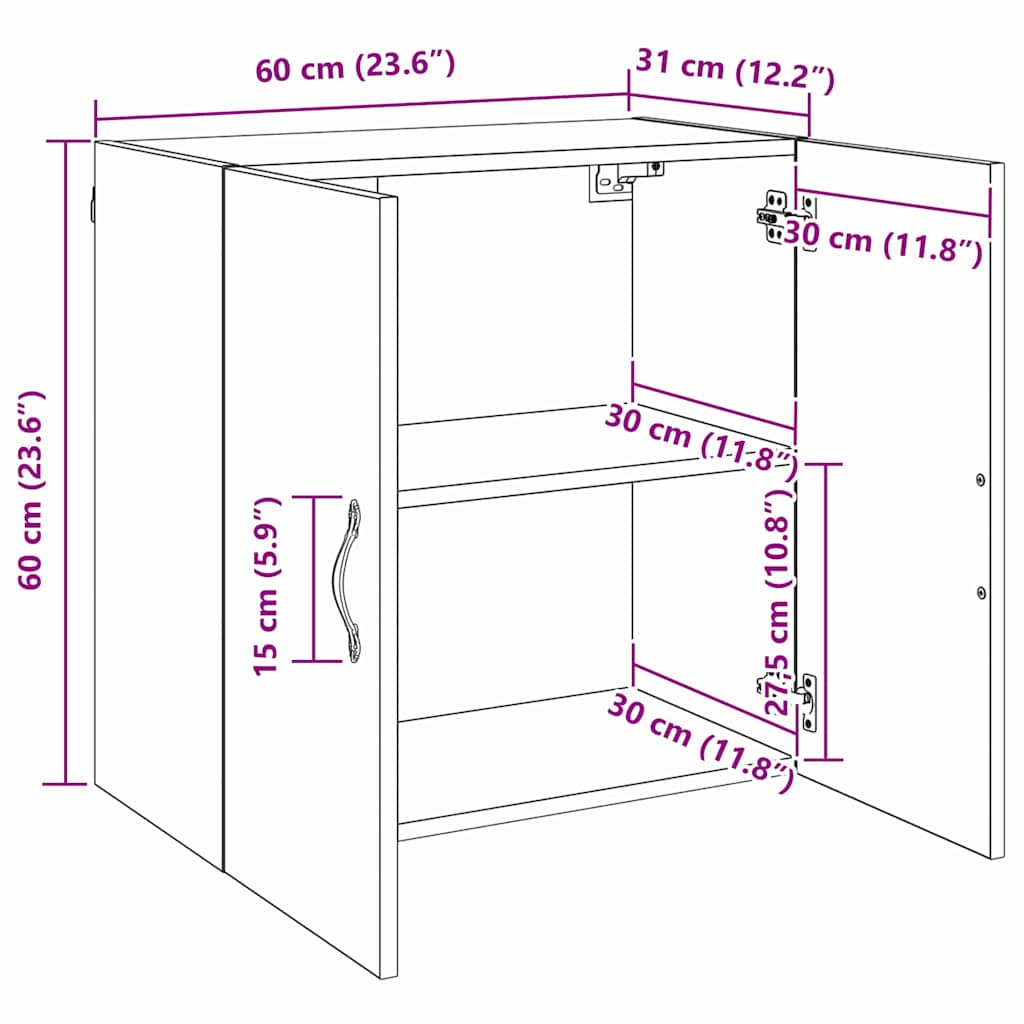 Wandschrank Eiche handwerklich 60 x 31 x 60 cm Holzwerkstoff