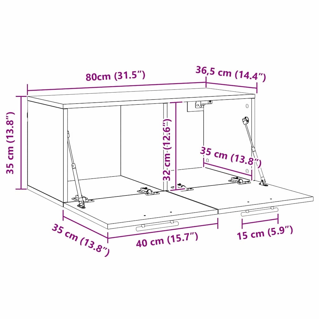 Wandschrank Schwarze Eiche 80 x 36.5 x 35 cm Holzwerkstoff