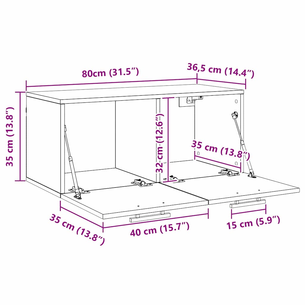 Wandschrank Eiche handwerklich 80 x 36.5 x 35 cm Holzwerkstoff