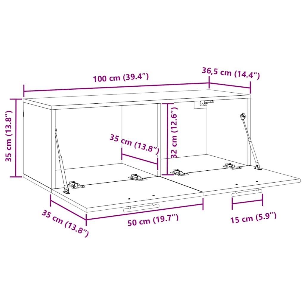 Wandschrank Schwarze Eiche 100 x 36.5 x 35 cm Holzwerkstoff
