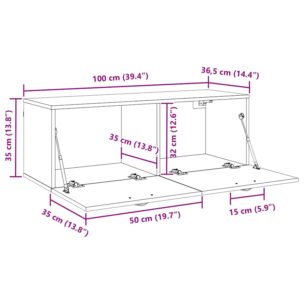 Wandschrank Eiche handwerklich 100 x 36.5 x 35 cm Holzwerkstoff