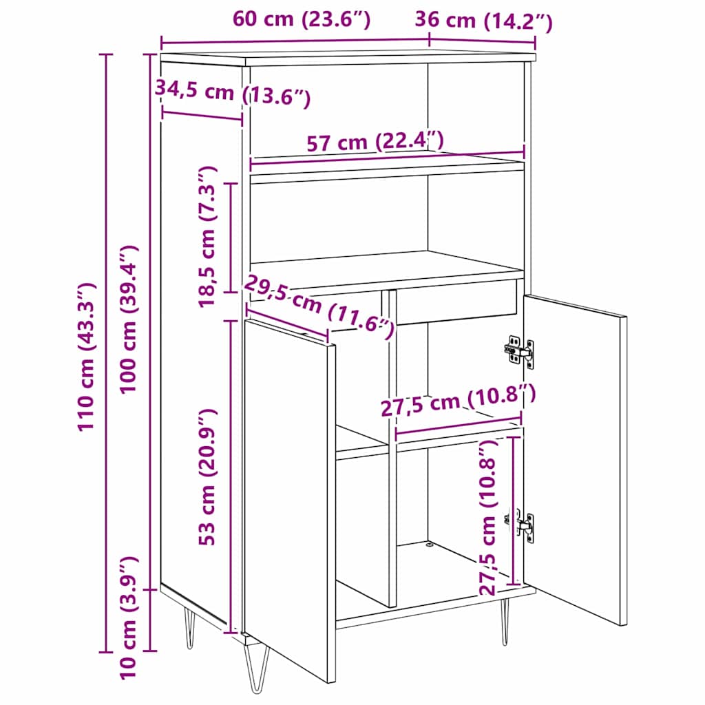 Hochboard Braun 60 x 36 x 110 cm Holzwerkstoff