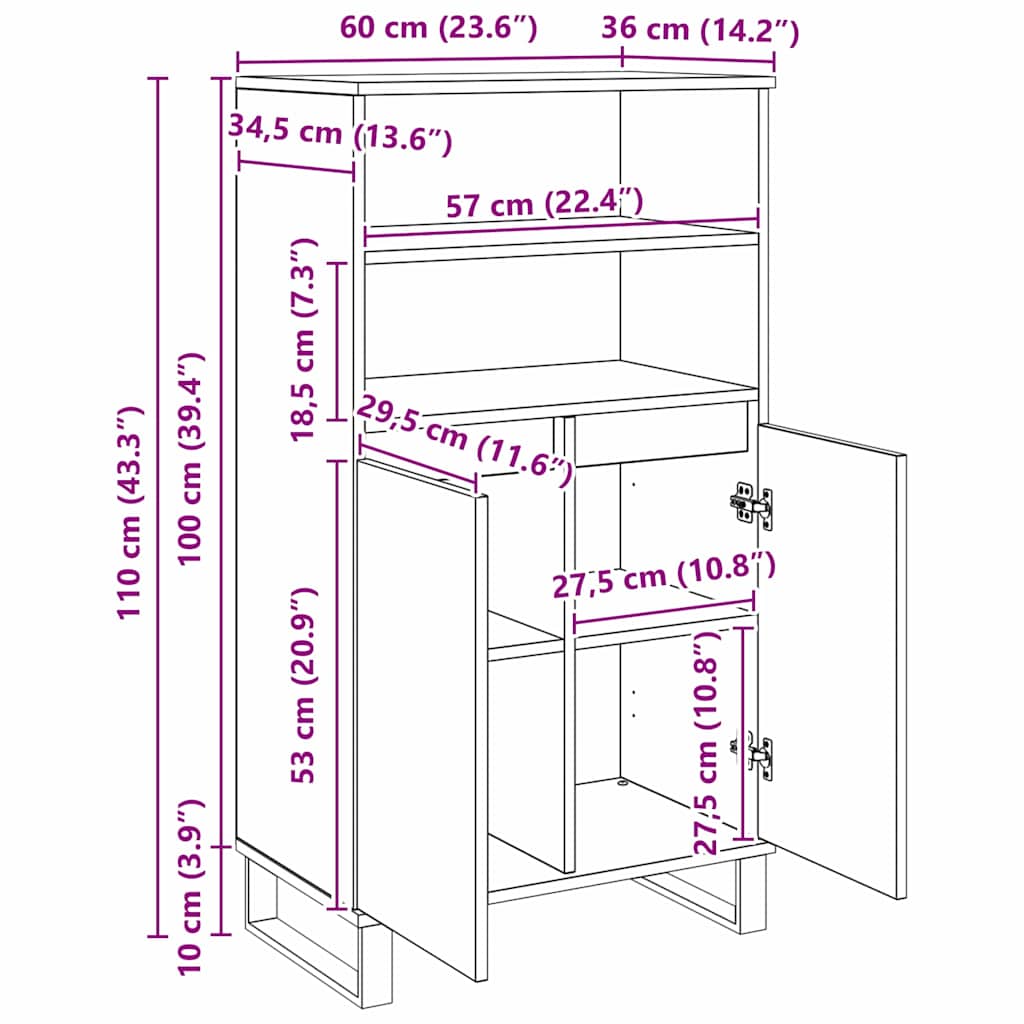 Hochboard Schwarz 60 x 36 x 110 cm Holzwerkstoff