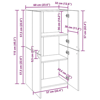 Büroschrank Schwarze Eiche 60 x 32 x 115 cm Holzwerkstoff