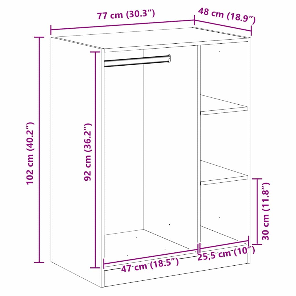 Kleiderschrank Schwarze Eiche 77 x 48 x 102 cm Holzwerkstoff