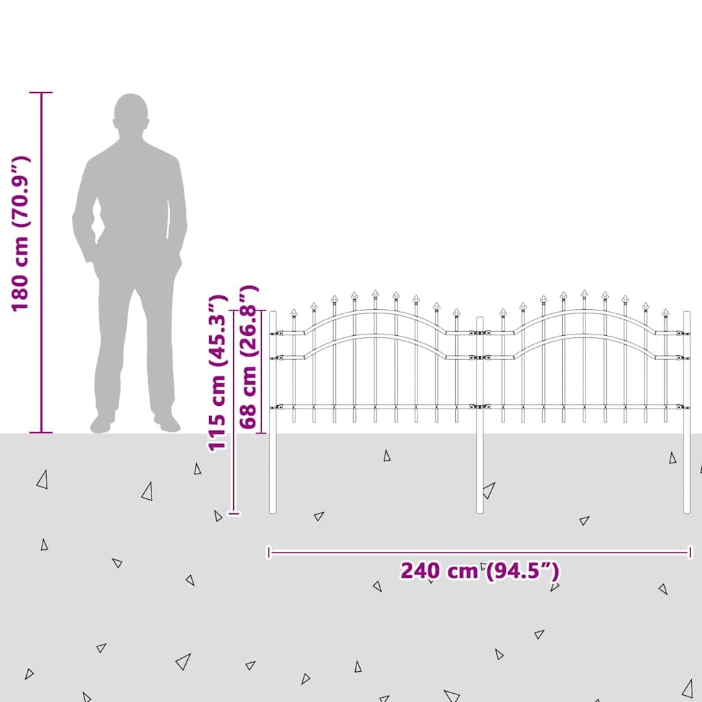 Gartenzaun Grau 115 cm Pulverbeschichteter Stahl