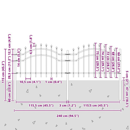 Gartenzaun Grau 115 cm Pulverbeschichteter Stahl