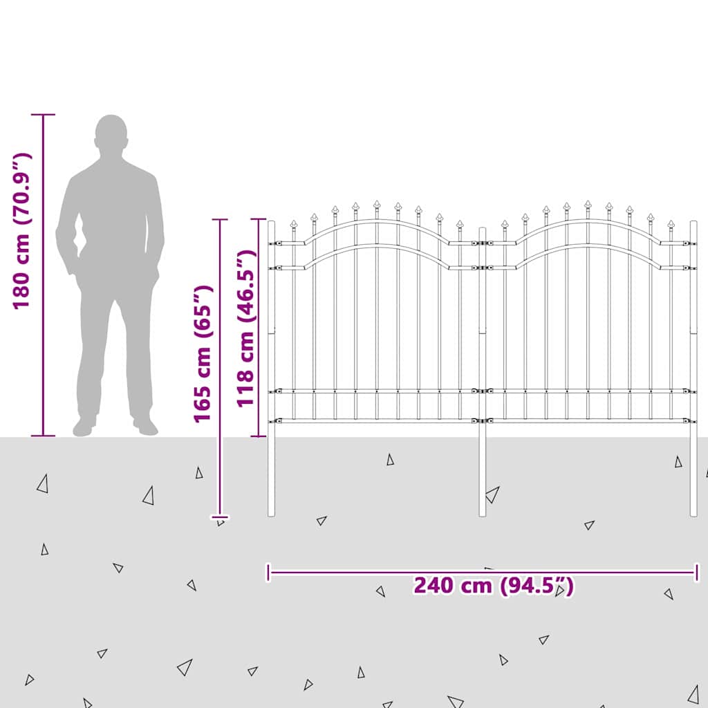 Gartenzaun Grau 165 cm Pulverbeschichteter Stahl