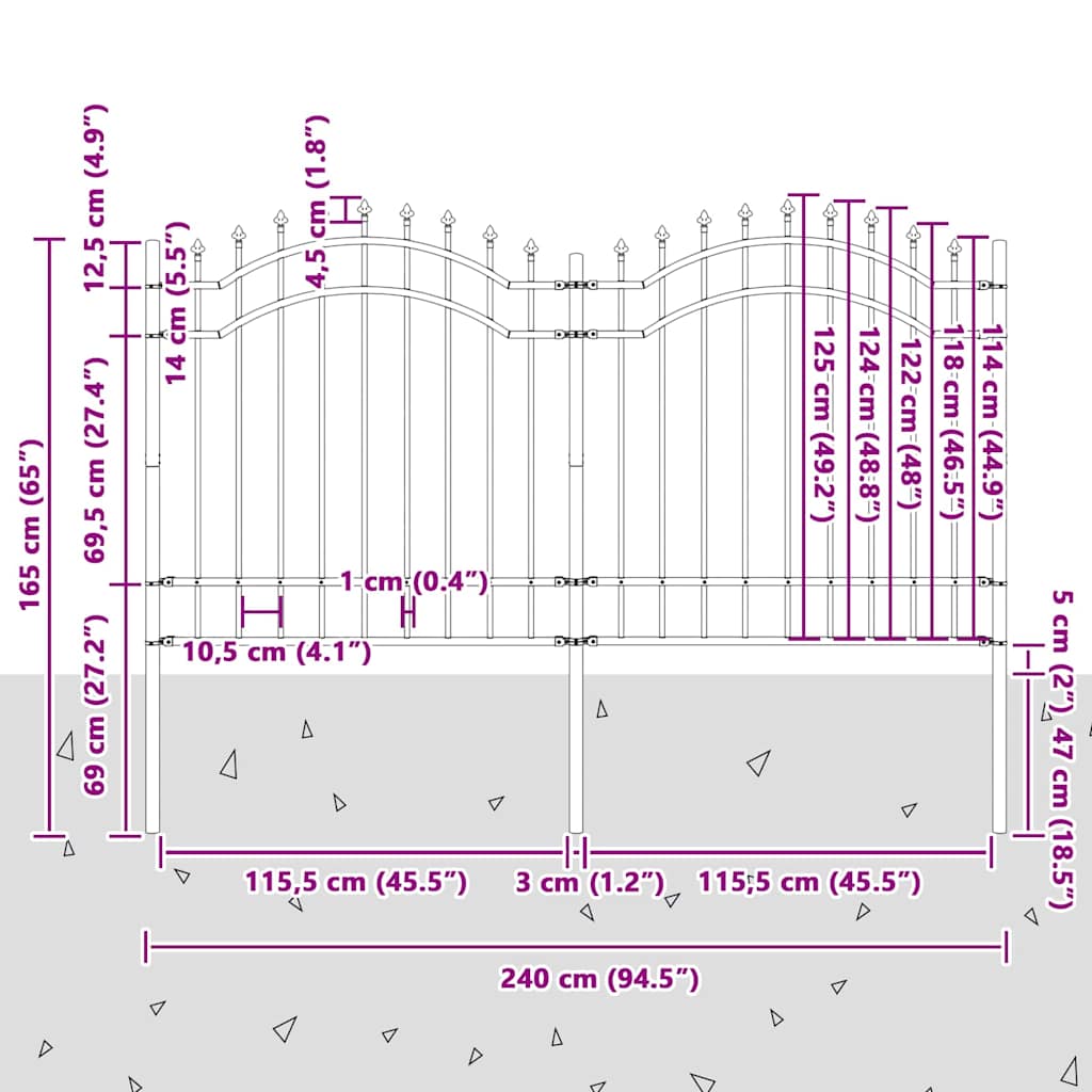 Gartenzaun Grau 165 cm Pulverbeschichteter Stahl