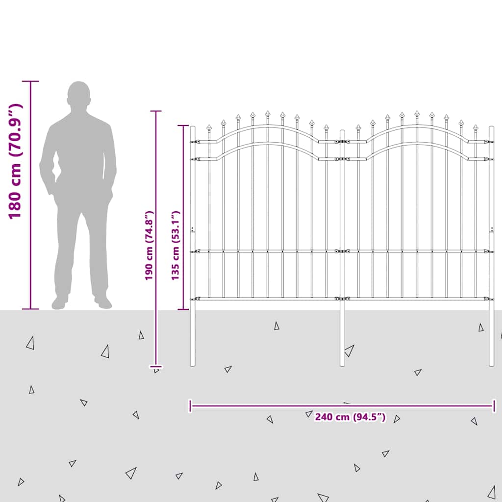 Gartenzaun Grau 190 cm Pulverbeschichteter Stahl