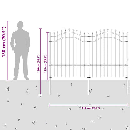 Gartenzaun Grau 190 cm Pulverbeschichteter Stahl
