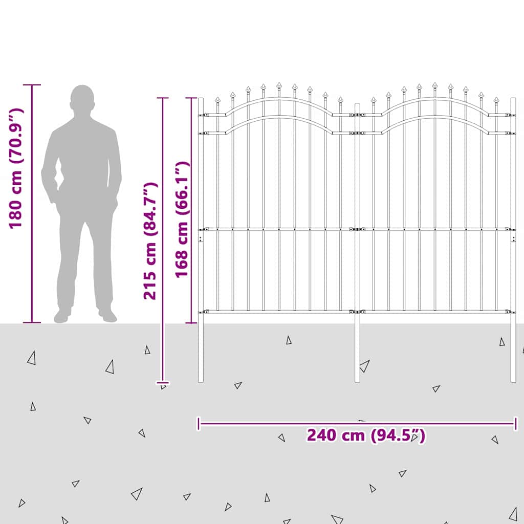 Gartenzaun Grau 215 cm Pulverbeschichteter Stahl