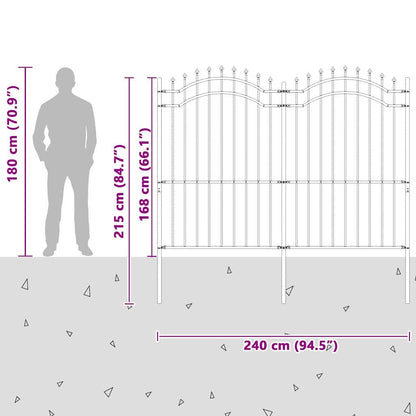 Gartenzaun Grau 215 cm Pulverbeschichteter Stahl