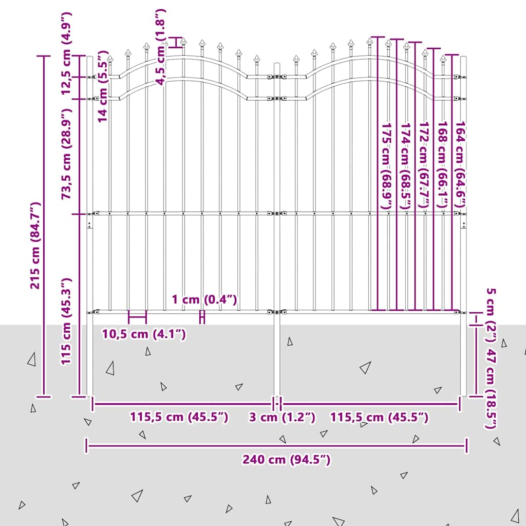 Gartenzaun Grau 215 cm Pulverbeschichteter Stahl