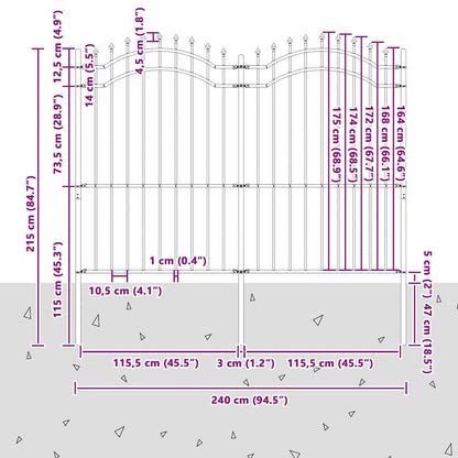 Gartenzaun Grau 215 cm Pulverbeschichteter Stahl