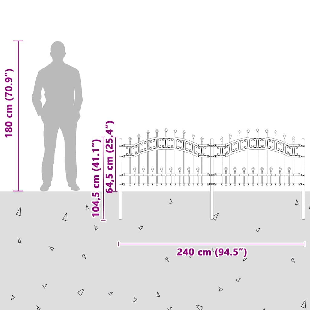 Gartenzaun Grau 115 cm Pulverbeschichteter Stahl