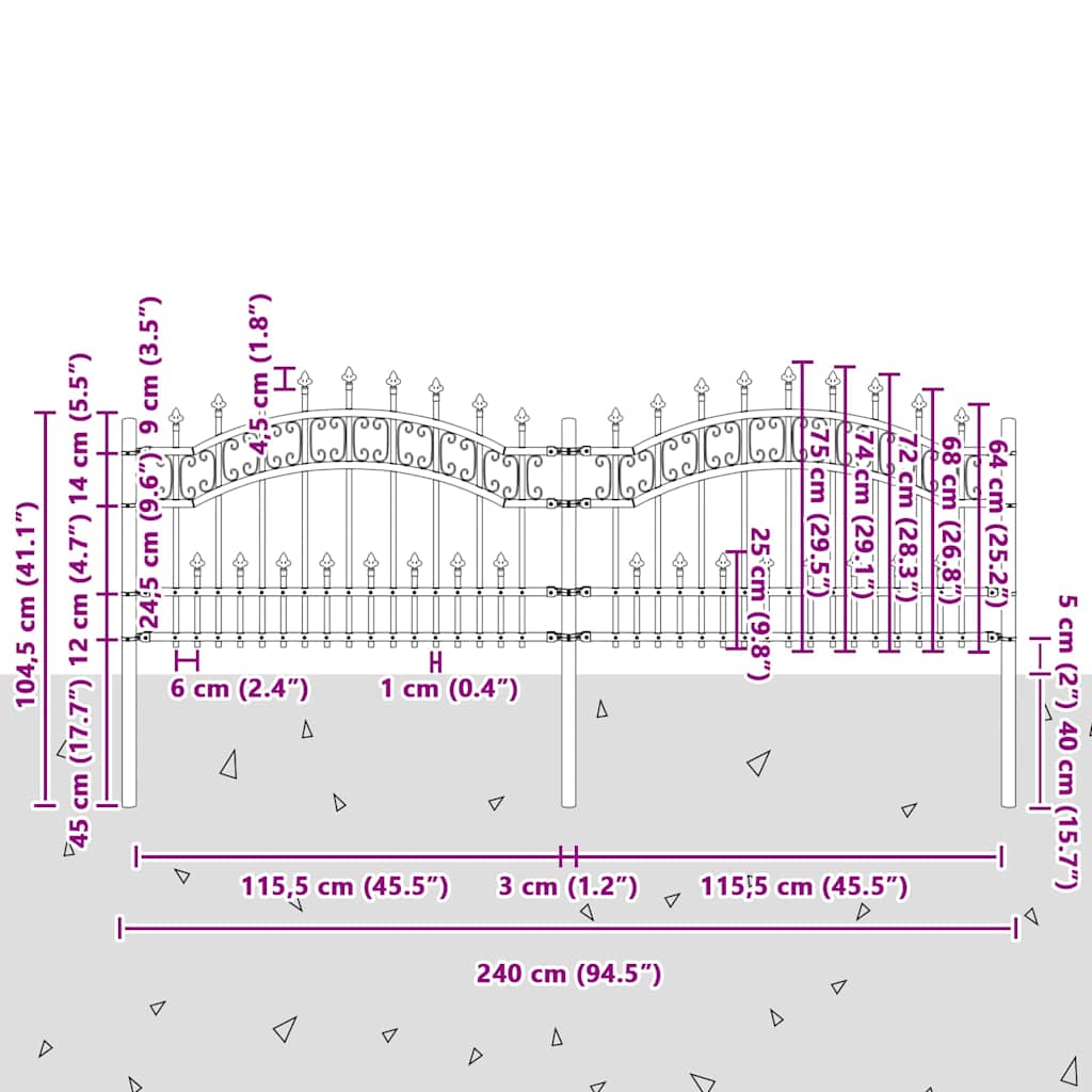 Gartenzaun Grau 115 cm Pulverbeschichteter Stahl