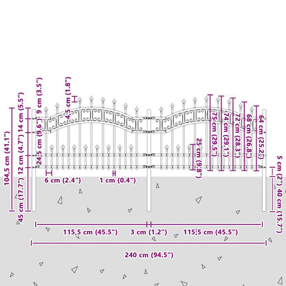 Gartenzaun Grau 115 cm Pulverbeschichteter Stahl