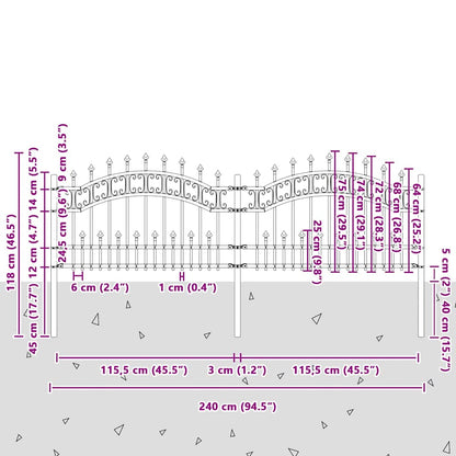 Gartenzaun Grau 115 cm Pulverbeschichteter Stahl