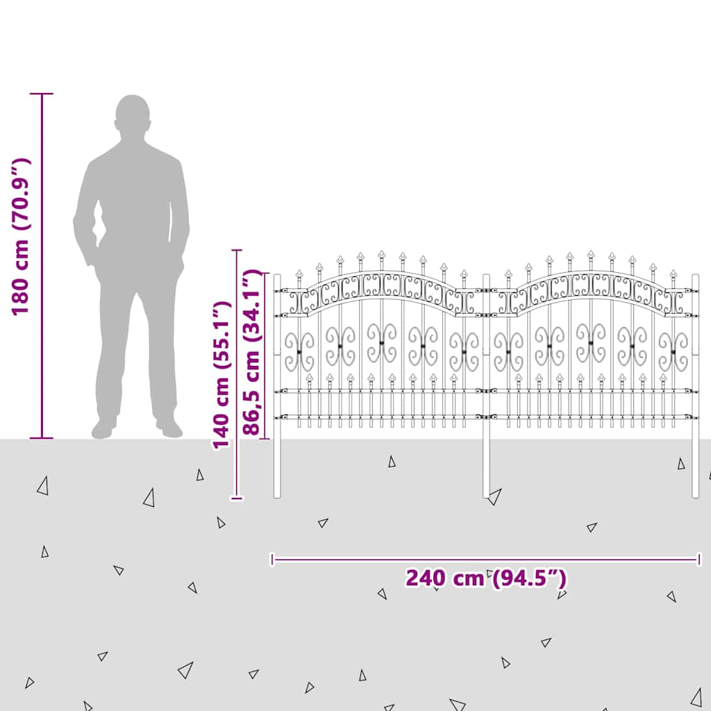 Gartenzaun Grau 140 cm Pulverbeschichteter Stahl